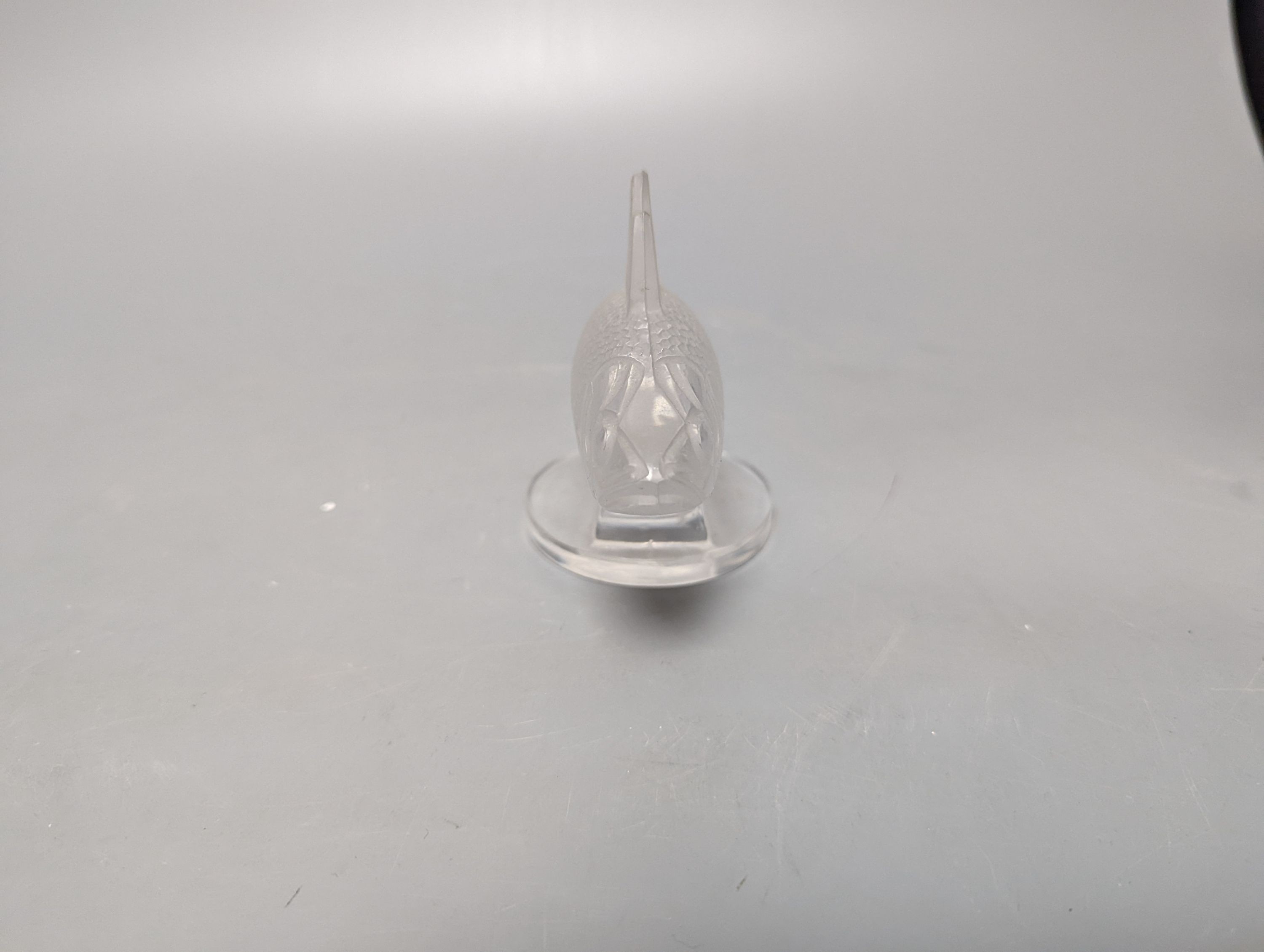 A Lalique clear and frosted glass Perche Poisson / Perch Fish car mascot, engraved mark Lalique France, 6cm long
